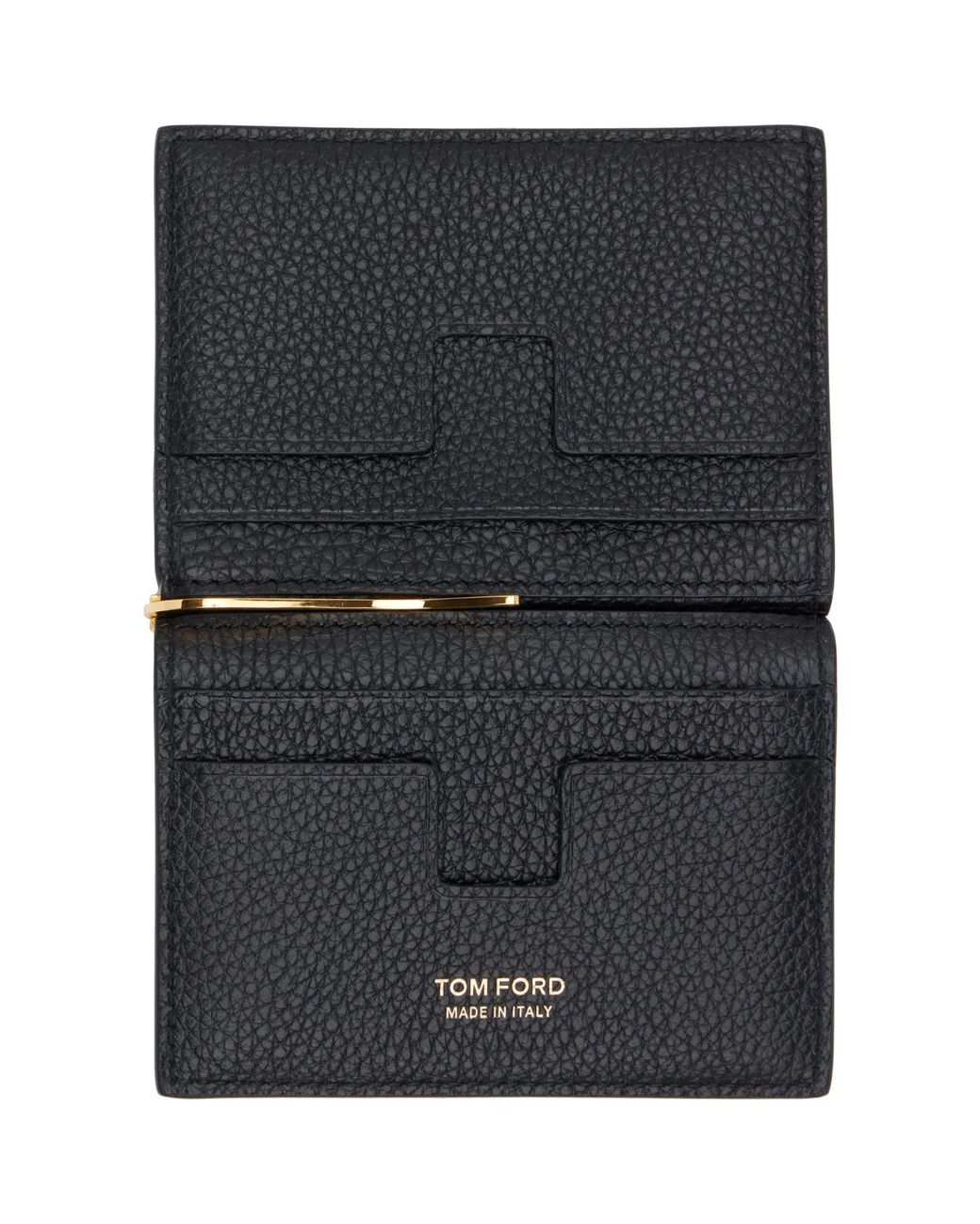 Tom Ford Black Soft Grain Leather Folding Money Clip Card Holder for men