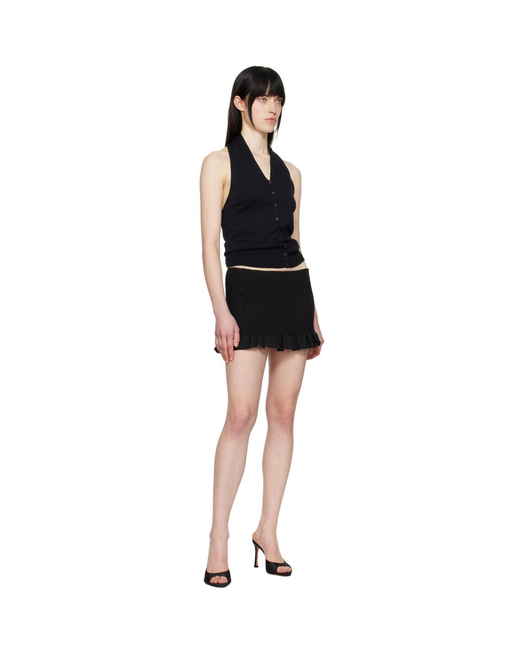 GUIZIO Black Apolline Smocked Miniskirt