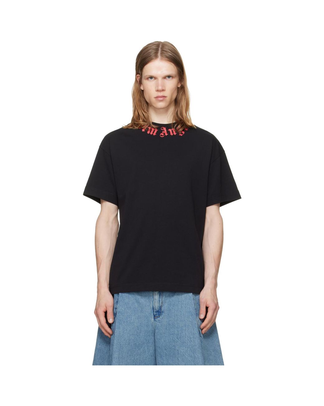 Palm Angels Black Neck Logo Regular T-Shirt for men
