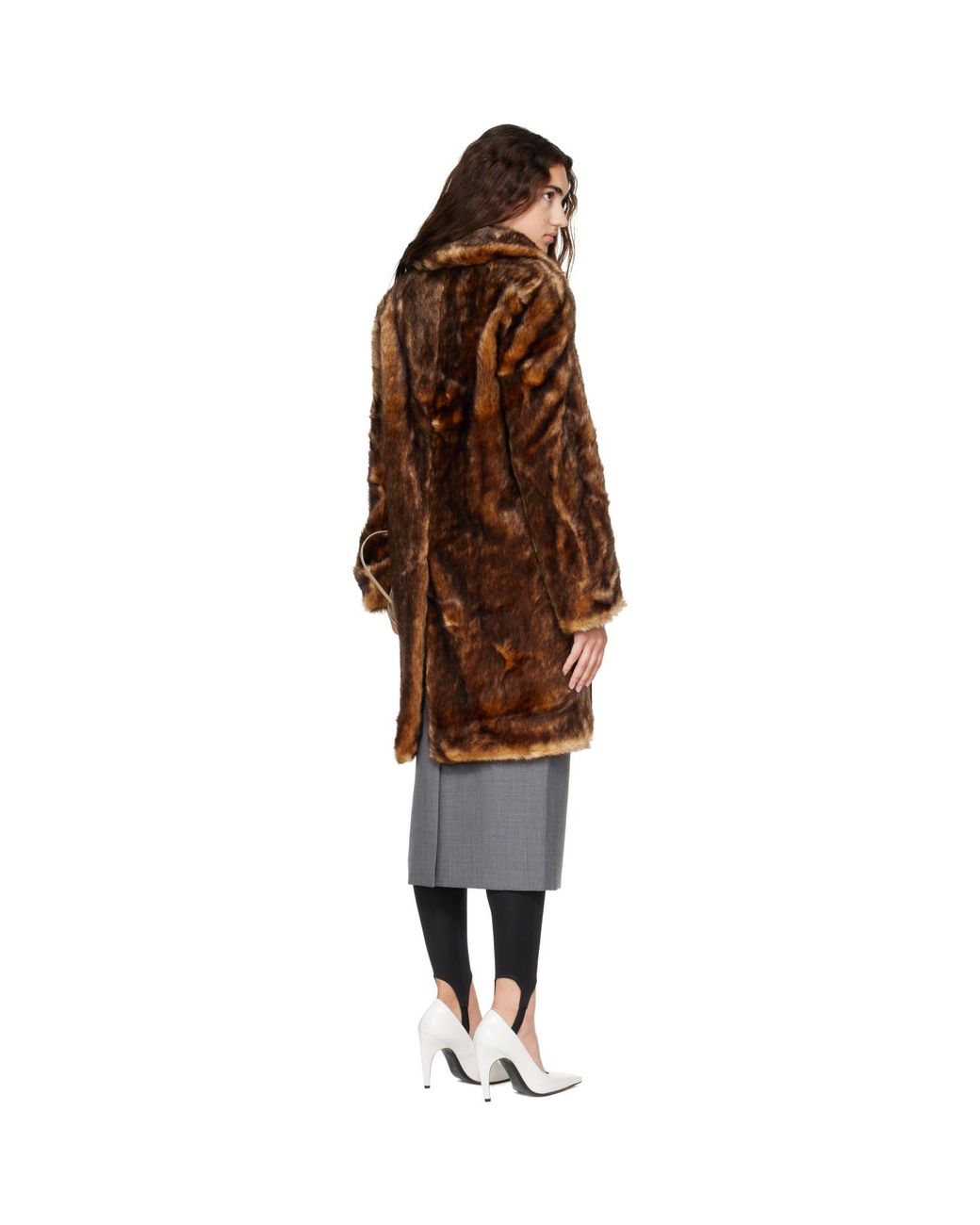 ShuShu/Tong Brown Faux-Fur Long Coat