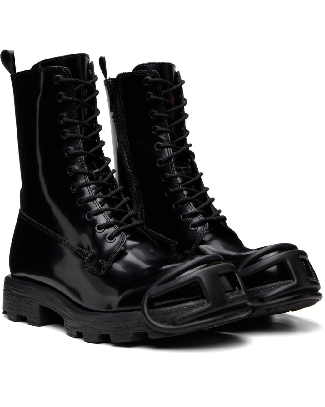 DIESEL Black Oval D Toe Guard D-Hammer-Leather Boots for men