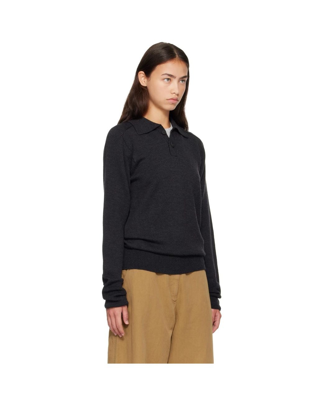 Studio Nicholson Black Sark Knit Polo