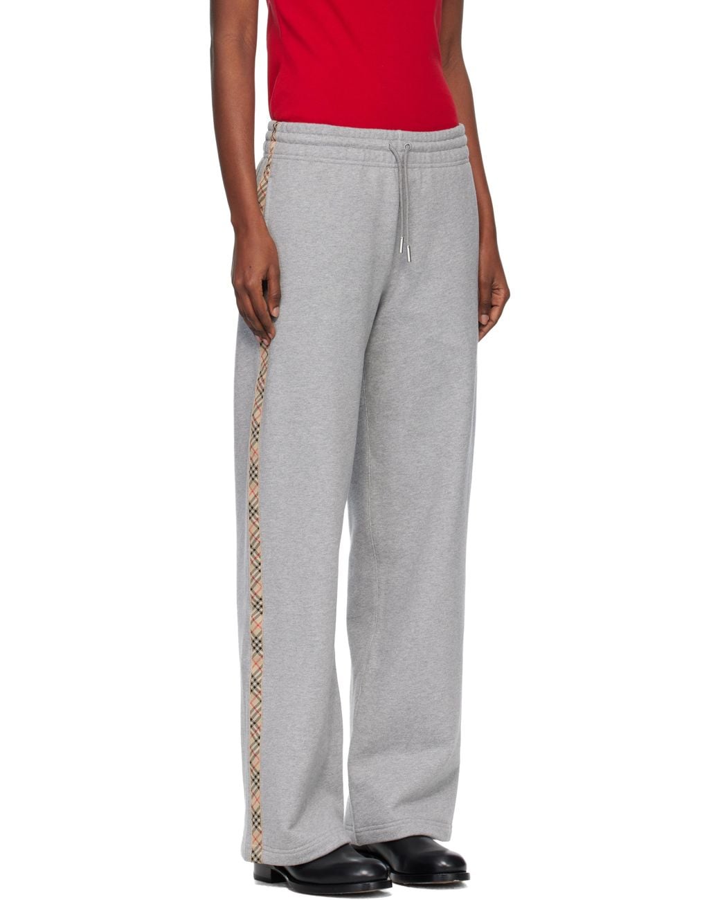 Burberry White Check Trim Cotton Track Pants