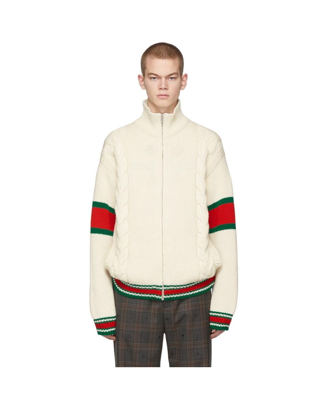 Gucci Wool Off-white Cable Knit Jacket for Men - Lyst