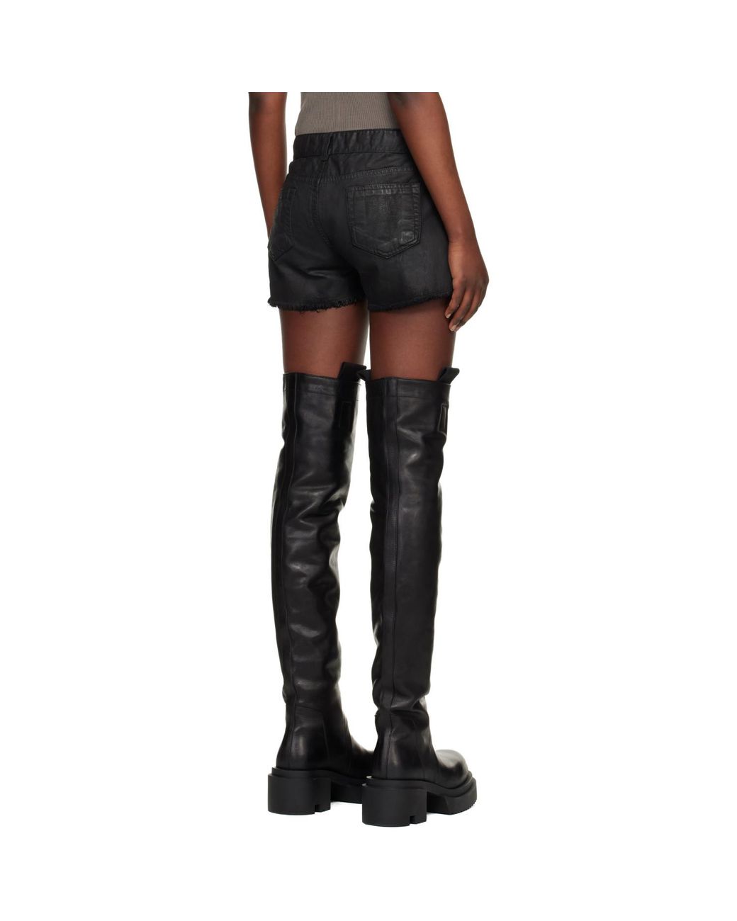 Rick Owens Black Temple Lana Cut Off Denim Shorts