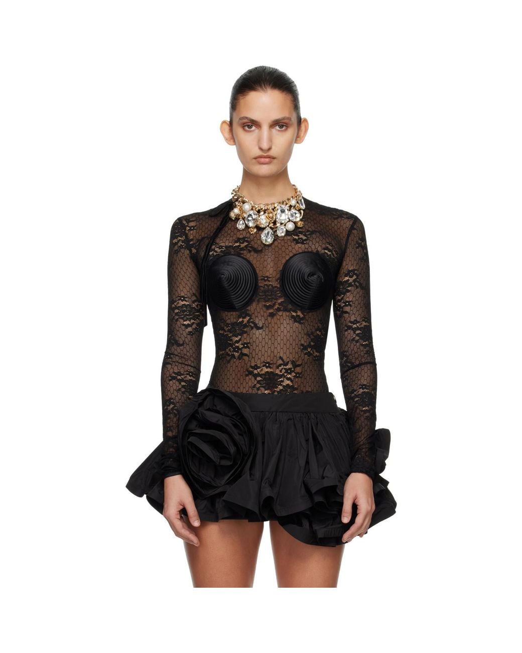 VAQUERA Black Lace Bullet Bra Bodysuit