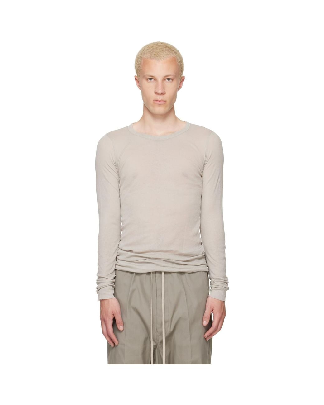 Rick Owens Gray Off- Tower Rib Ls T-Shirt for men