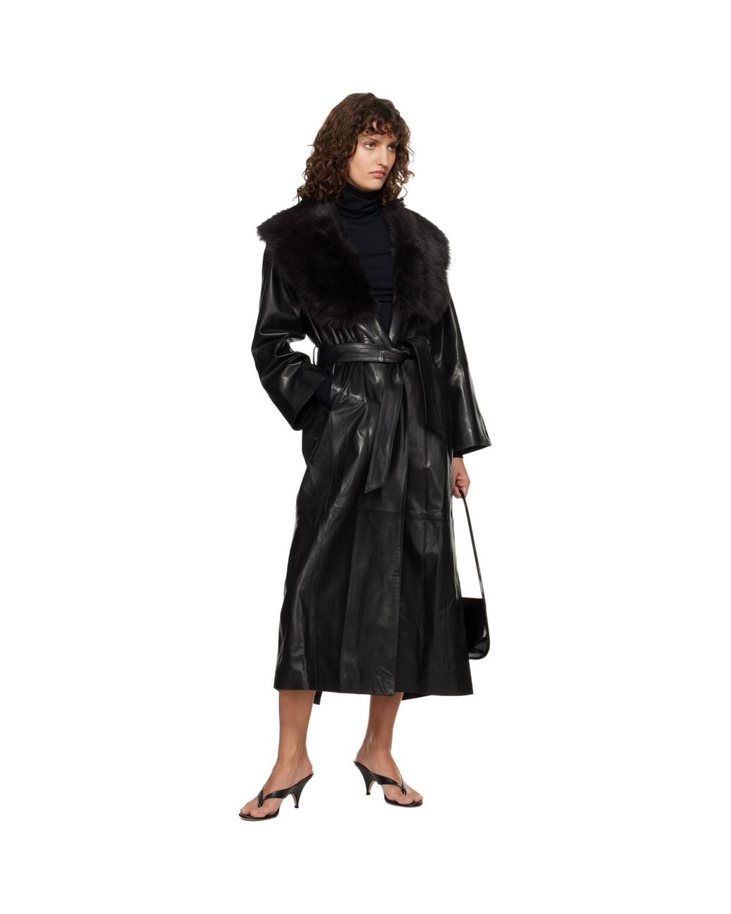 Nour Hammour Black Briona Leather Coat