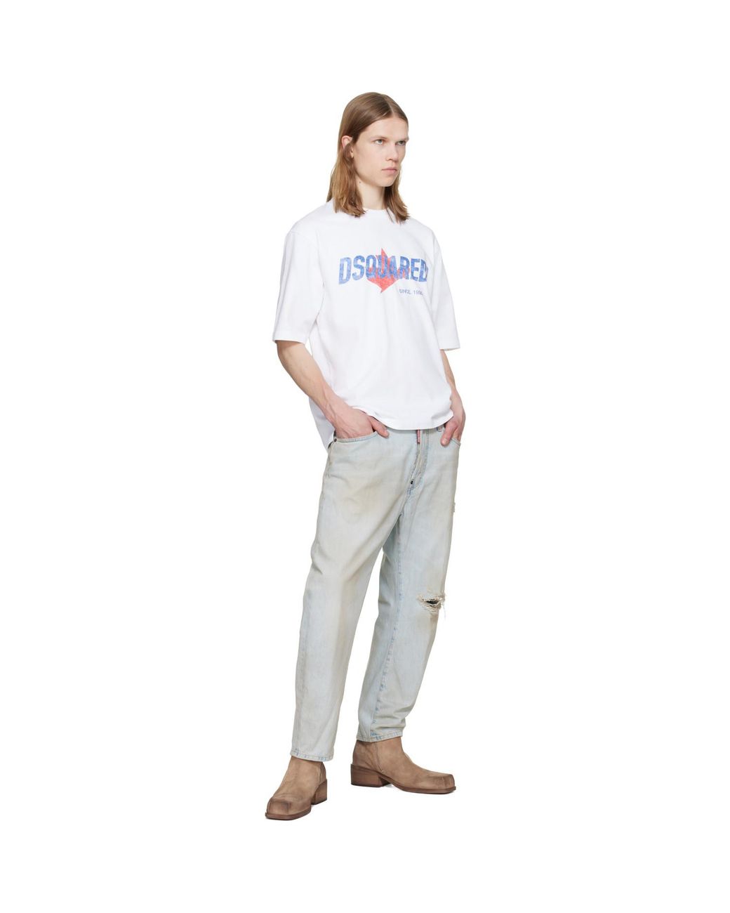 DSquared² White Rider Loose Fit T-Shirt for men
