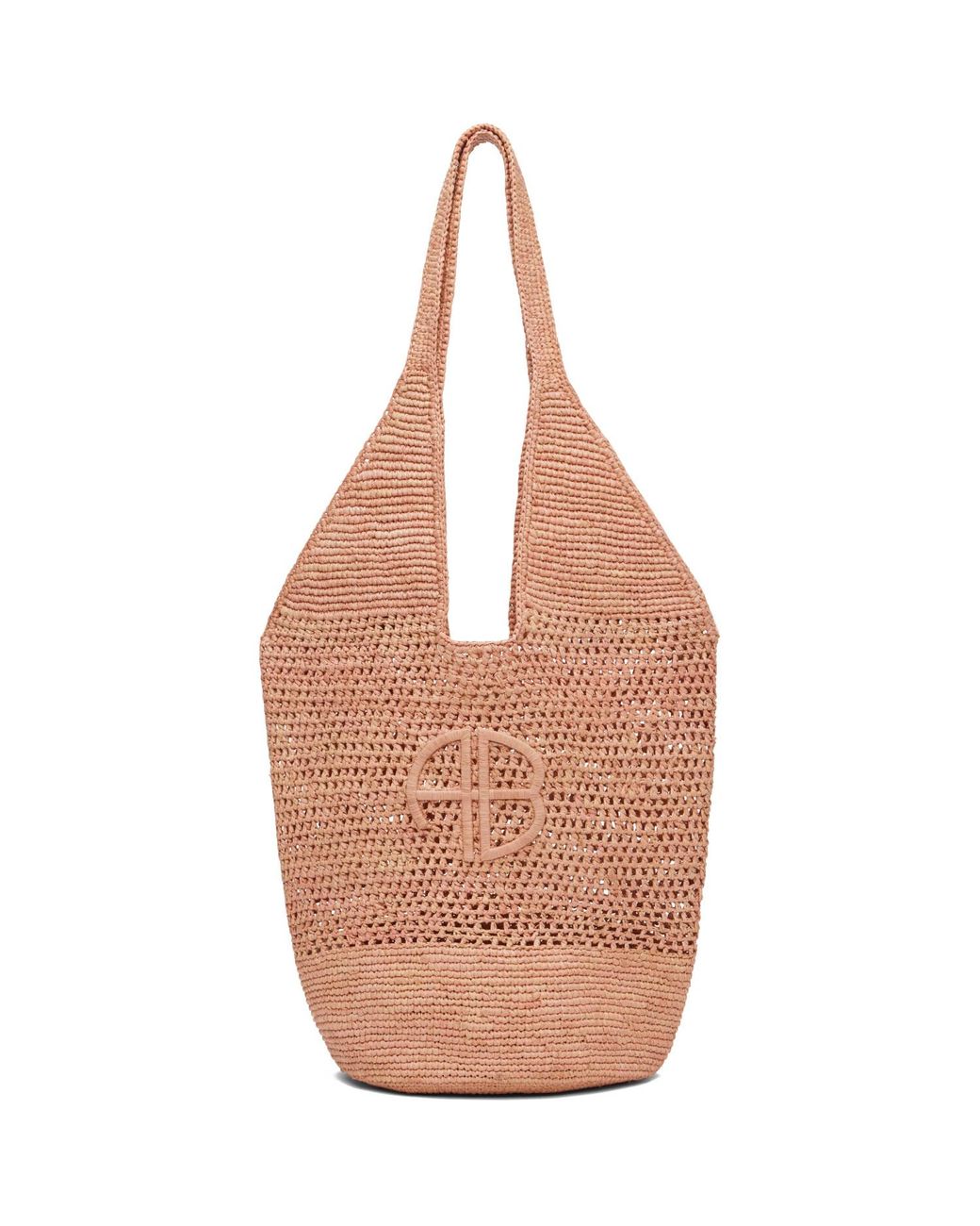 Anine Bing Brown Leah Logo Raffia Bag
