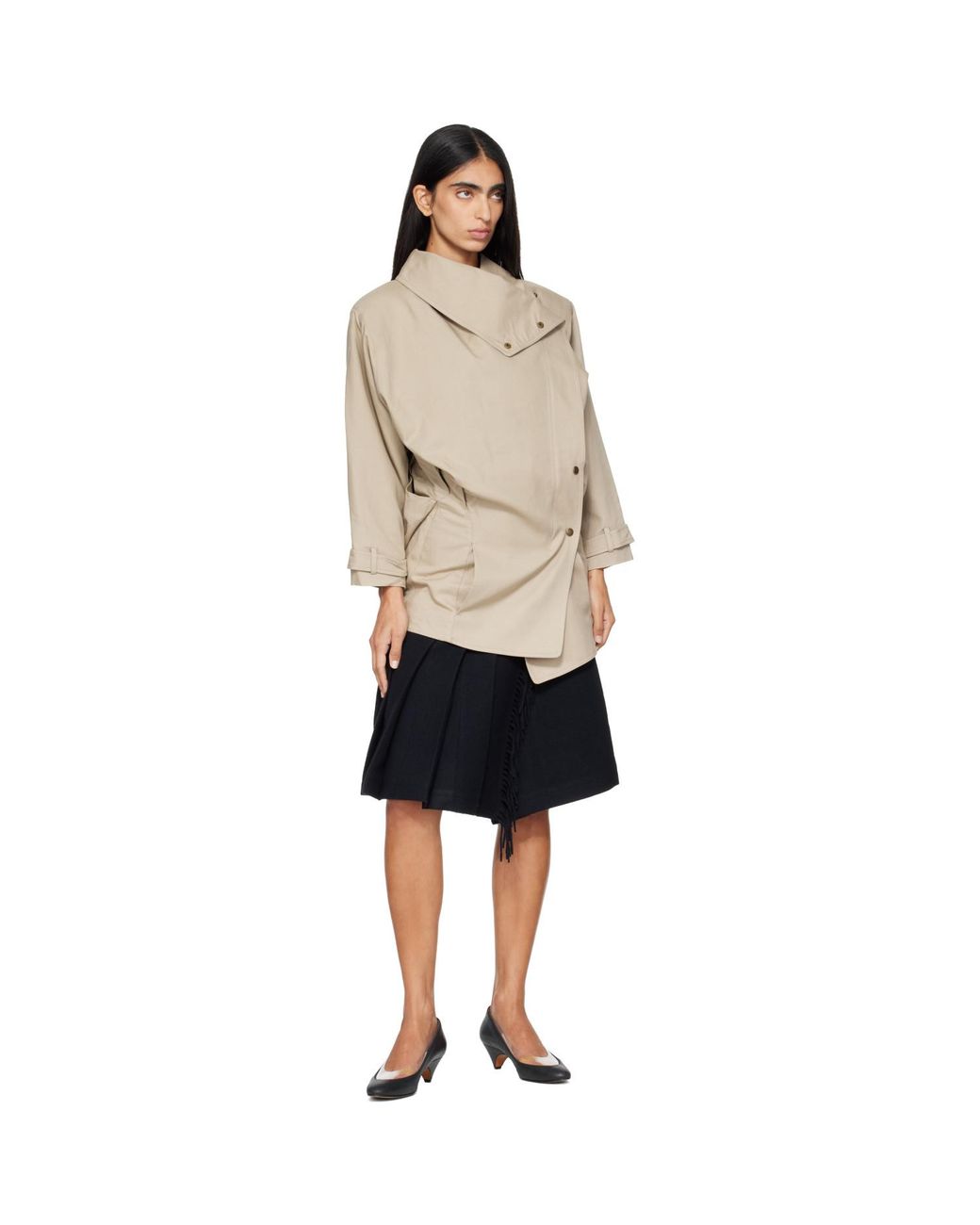 OPEN YY Natural Drop Collar Half Trench Jacket