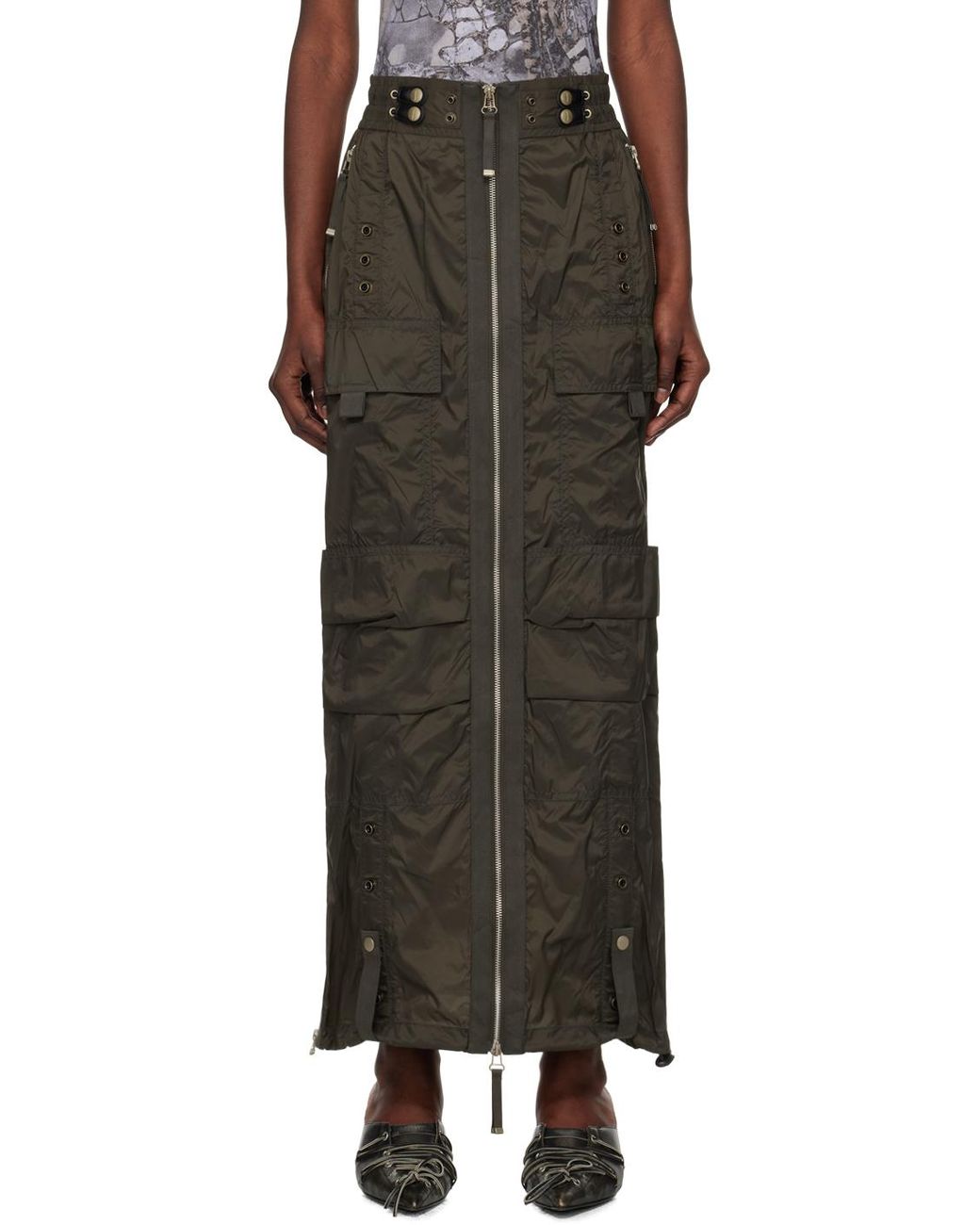 DIESEL Khaki O-Crep Maxi Skirt in Black | Lyst