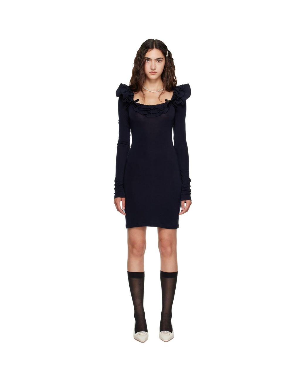 ShuShu/Tong Blue Lace Trim Stretch Fitted Minidress