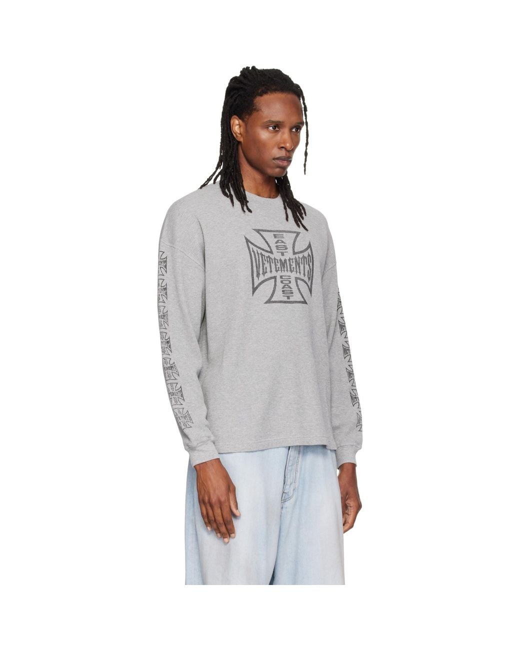 Vetements Gray Biker Cross Logo Longsleeve T-Shirt for men