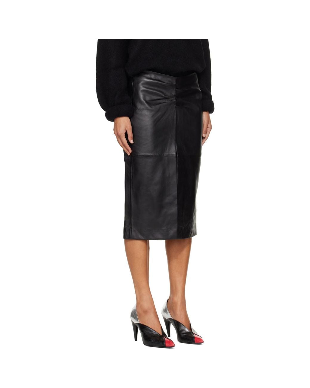 Isabel Marant Black Tuline Leather Midi Skirt