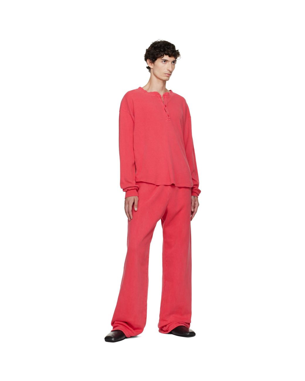 Les Tien Red Thermal Baseball Hem Henley for men