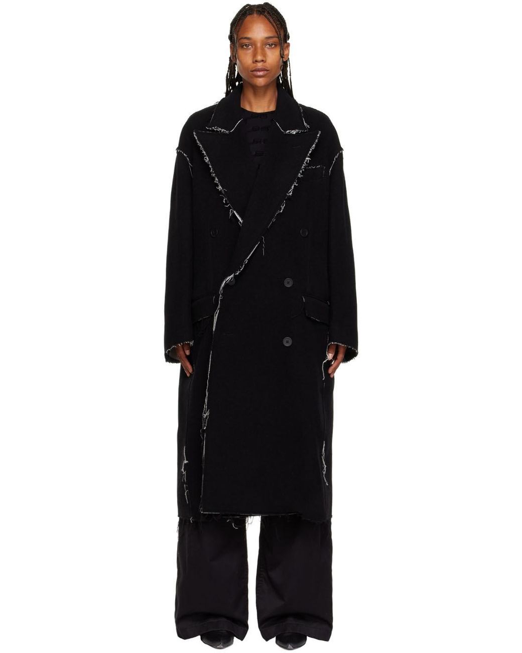 Balenciaga Wool Black Raw Edge Coat | Lyst