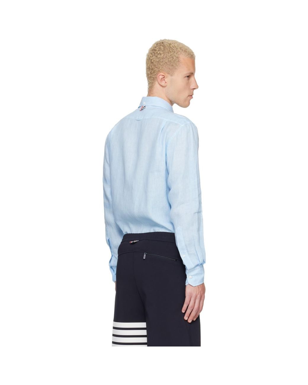 Thom Browne Blue Linen 4-Bar Shirt for men