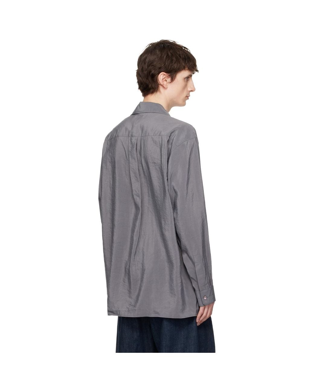 Lemaire Gray Convertible Collar Dry Silk Shirt for men