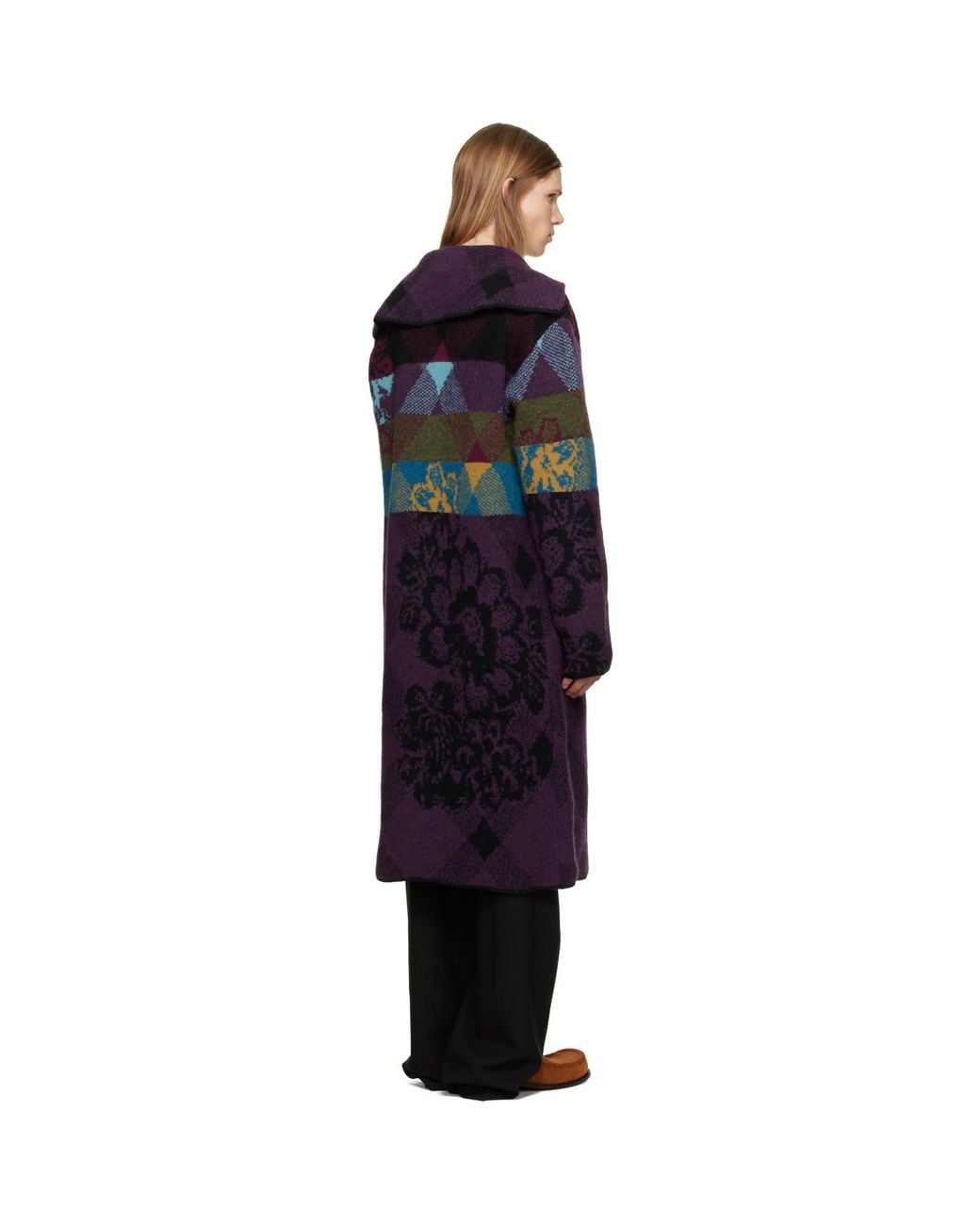 Dries Van Noten Blue Patchwork Wool Cardigan Coat for men