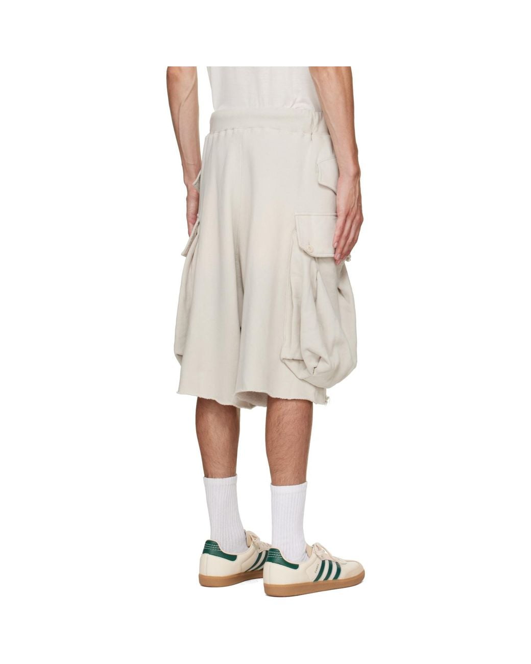R13 Natural Off- Jumbo Cargo Pocket Sweat Shorts for men