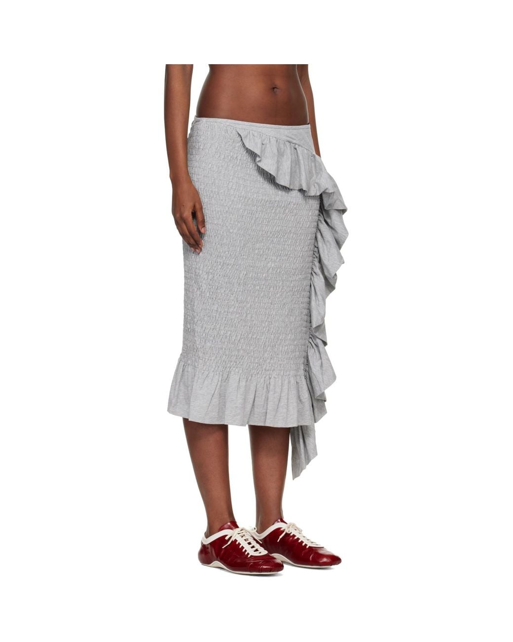 Dries Van Noten Black Shirred Ruffle Midi Skirt