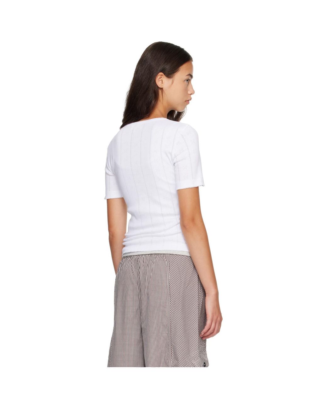 Ganni White Pointelle Cotton T-Shirt