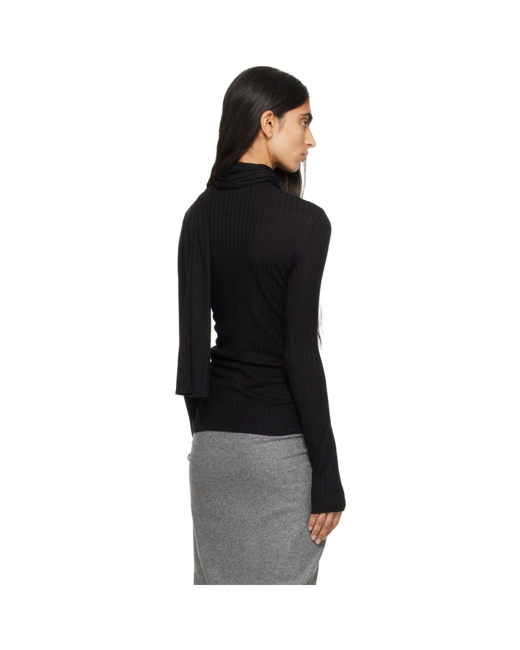 Totême Black Ribbed Bow Blouse