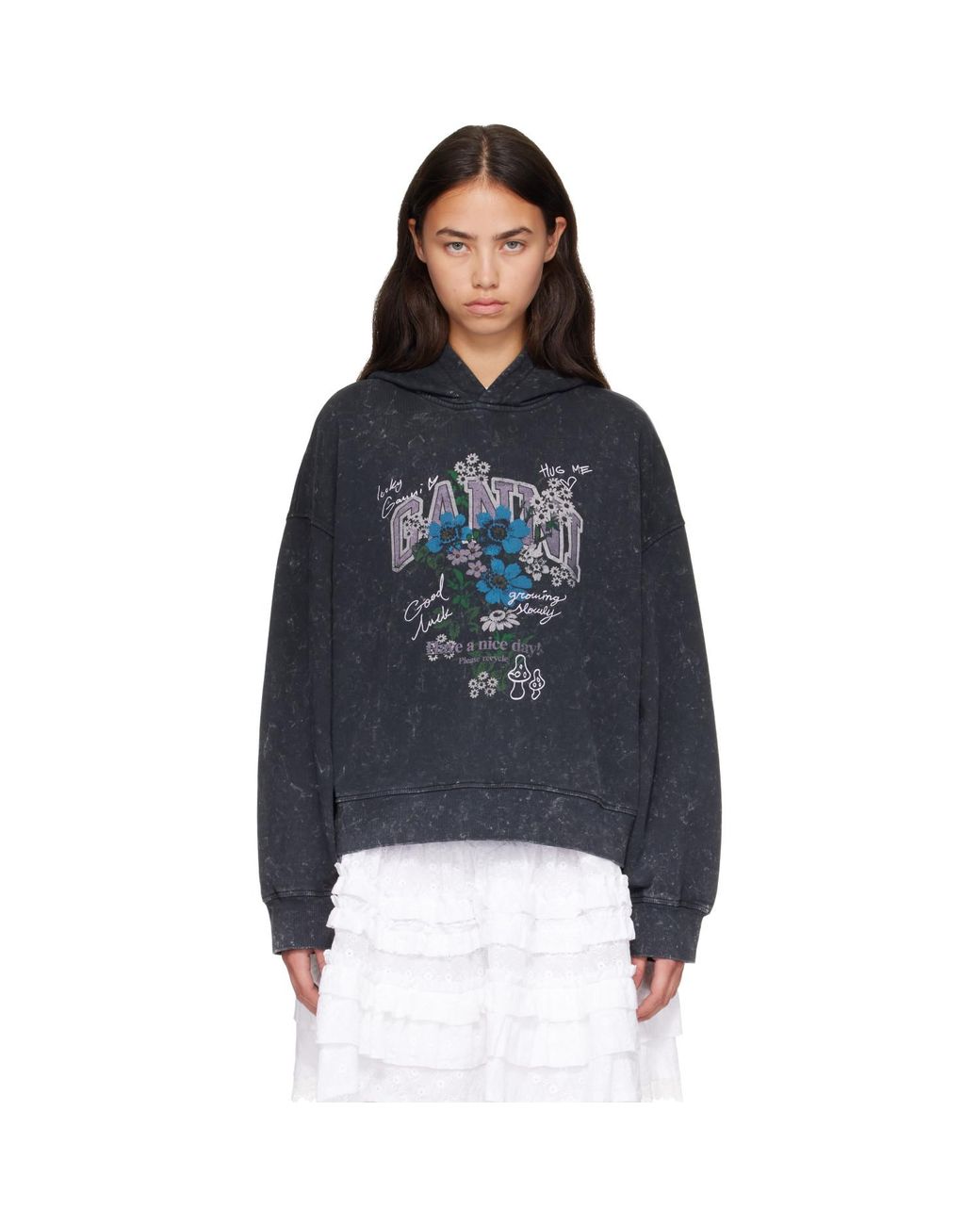 Ganni Blue Isoli Cropped Vintage Wash Hoodie