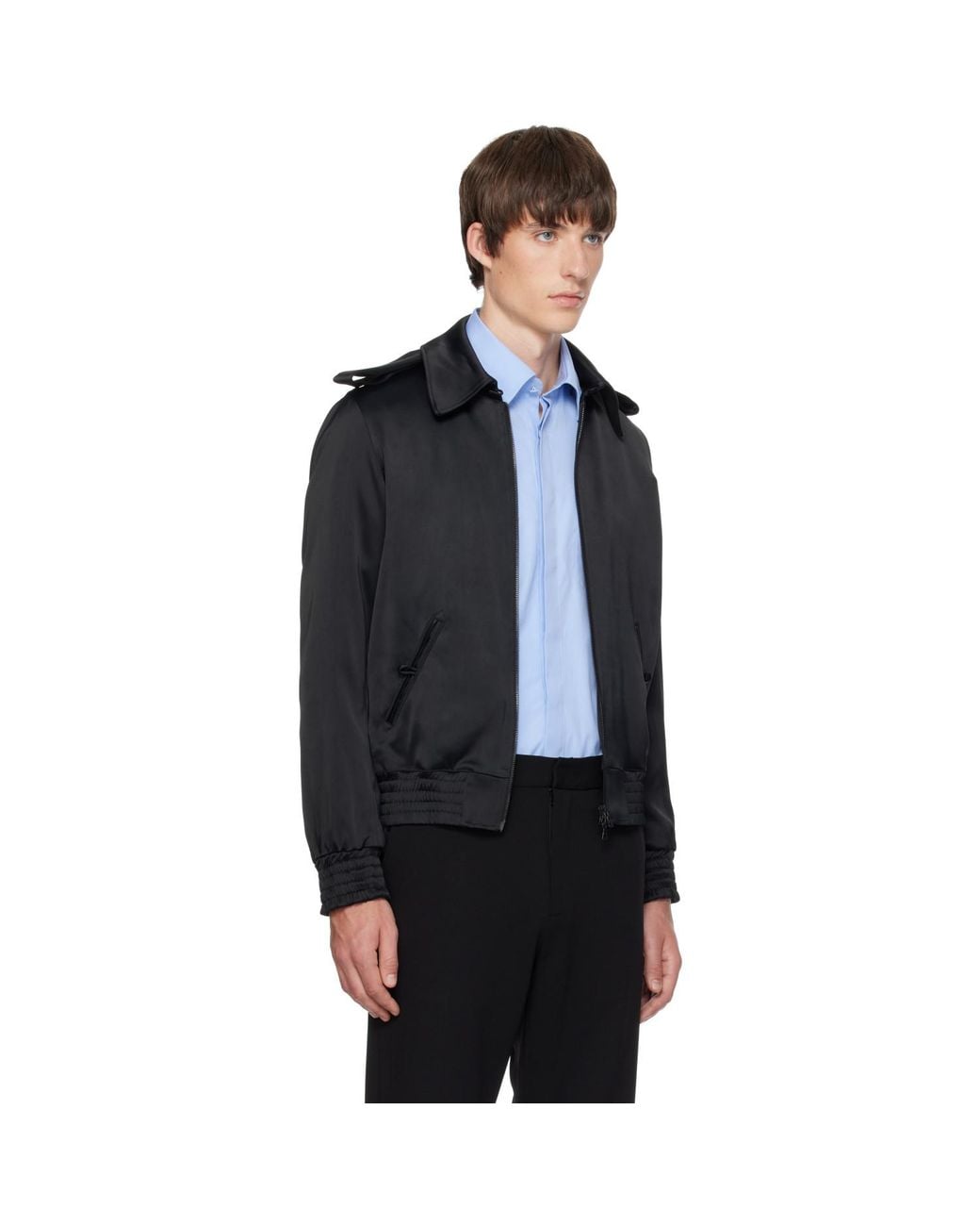 AARON ESH Blue Satin Bomber Jacket for men