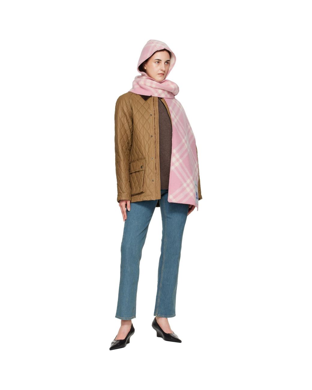 Burberry Pink Check Wool Hooded Scarf