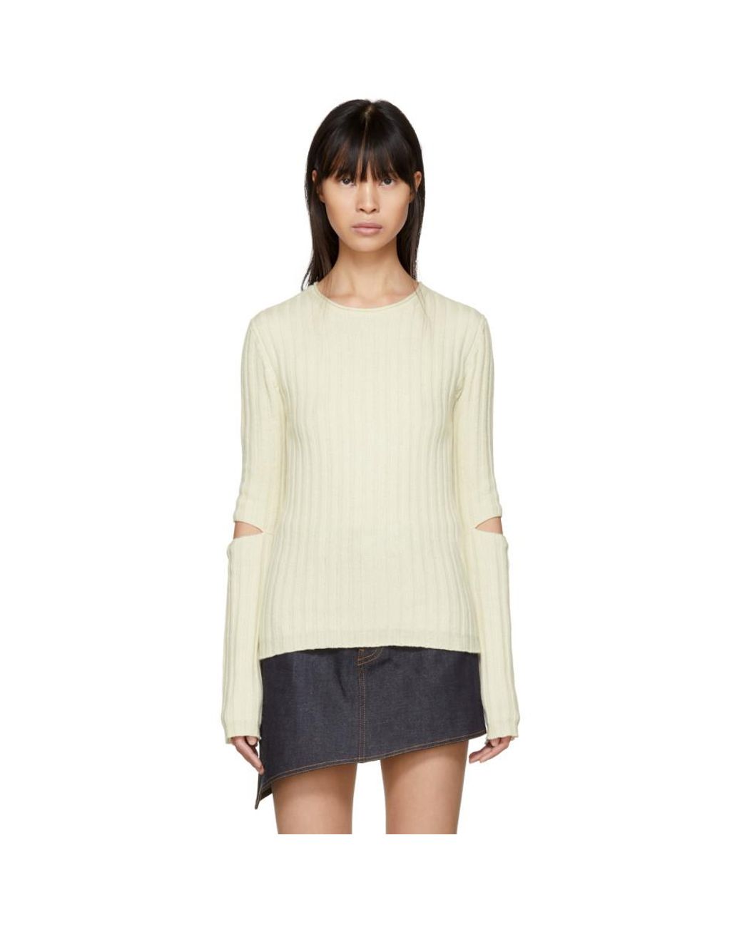 Helmut Lang Ivory Re-edition Elbow Cut Out Sweater in White Helmut Lang Ivory Re-edition Elbow Cut Out Sweater in White