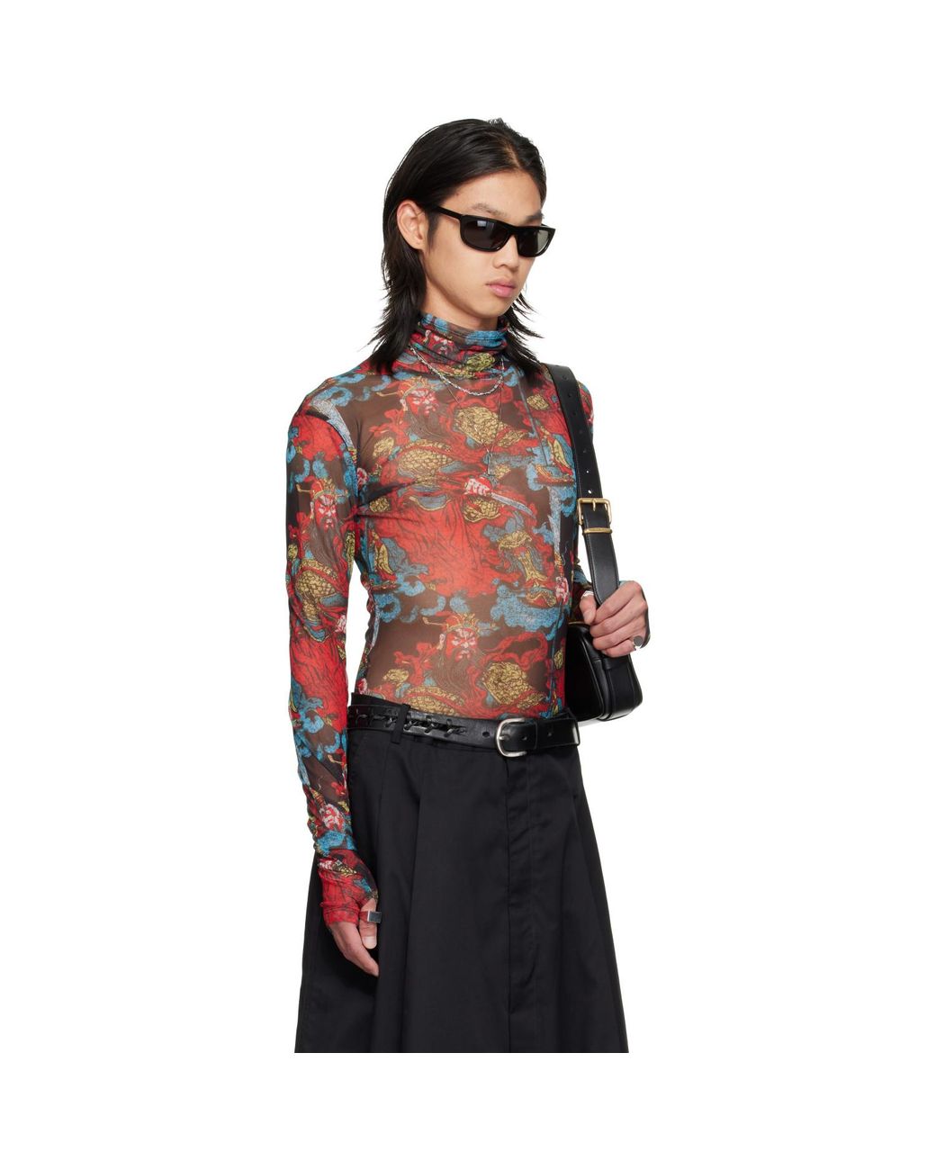 Lu'u Dan Red Masked Mesh Turtleneck for men
