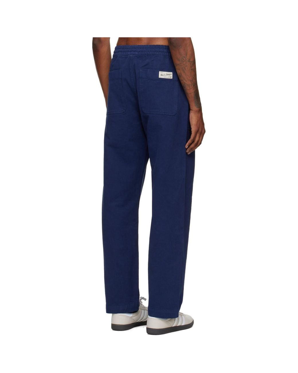 Merz B. Schwanen Blue Cotton Twill Drawstring Worker Trousers for men