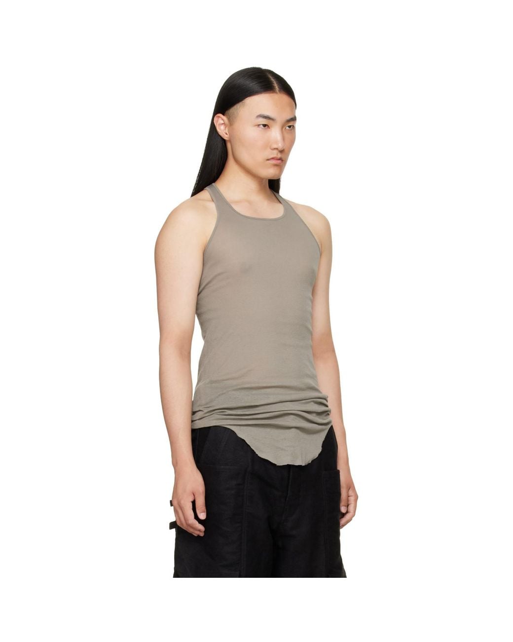 Rick Owens Black Taupe Tower Basic Rib Tank Top for men