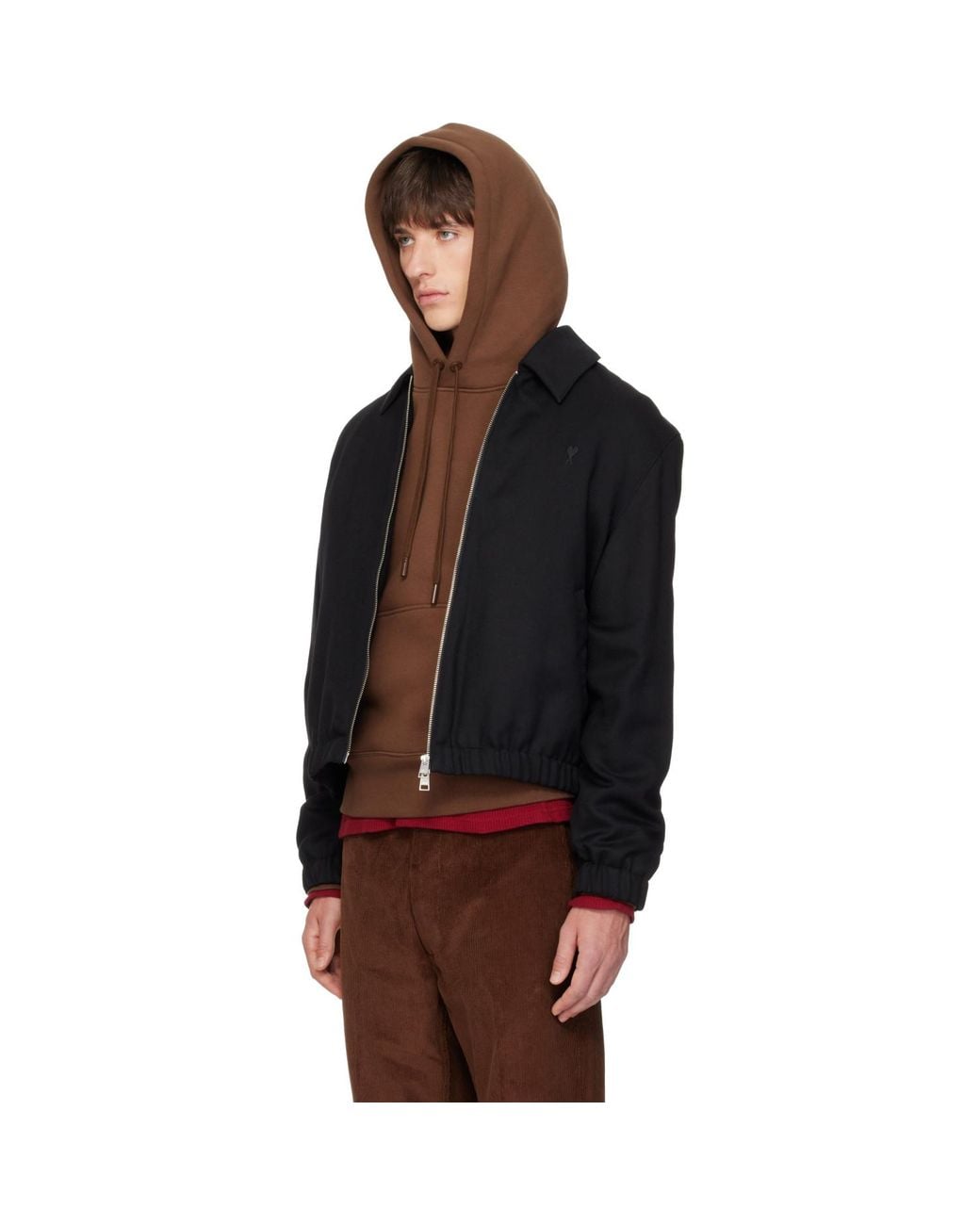 AMI Black Wool Padded Ami De Coeur Jacket for men
