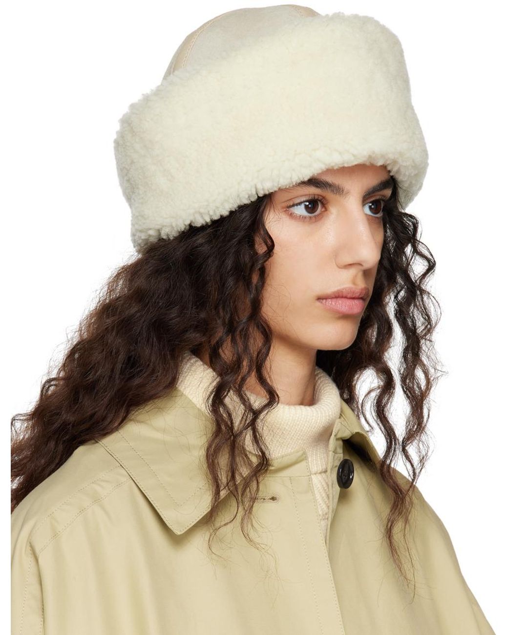 Totême Toteme Off-white Shearling Hat in Brown | Lyst UK