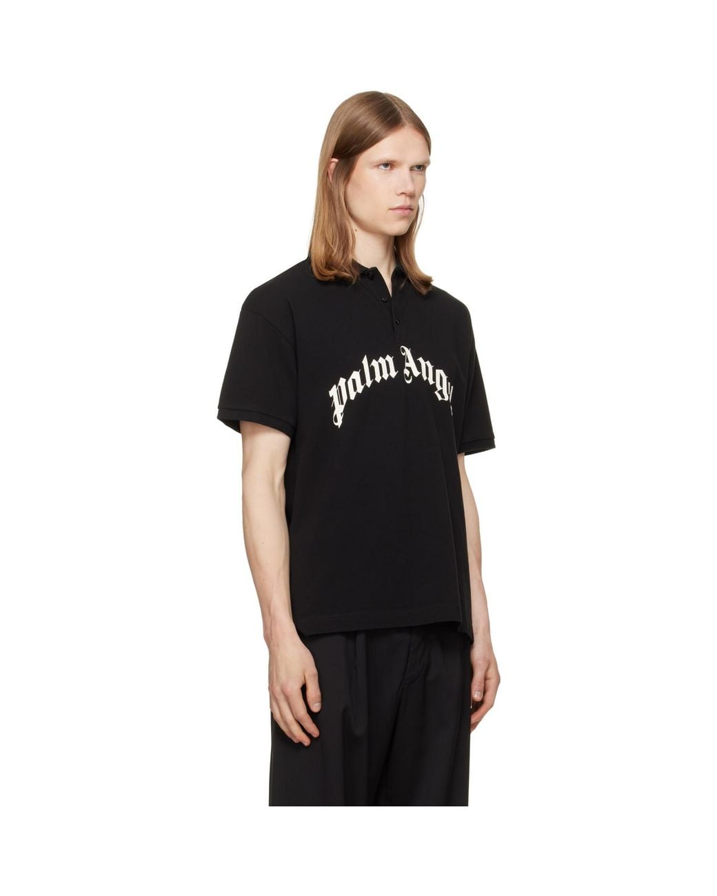 Palm Angels Black Curved Logo Polo for men