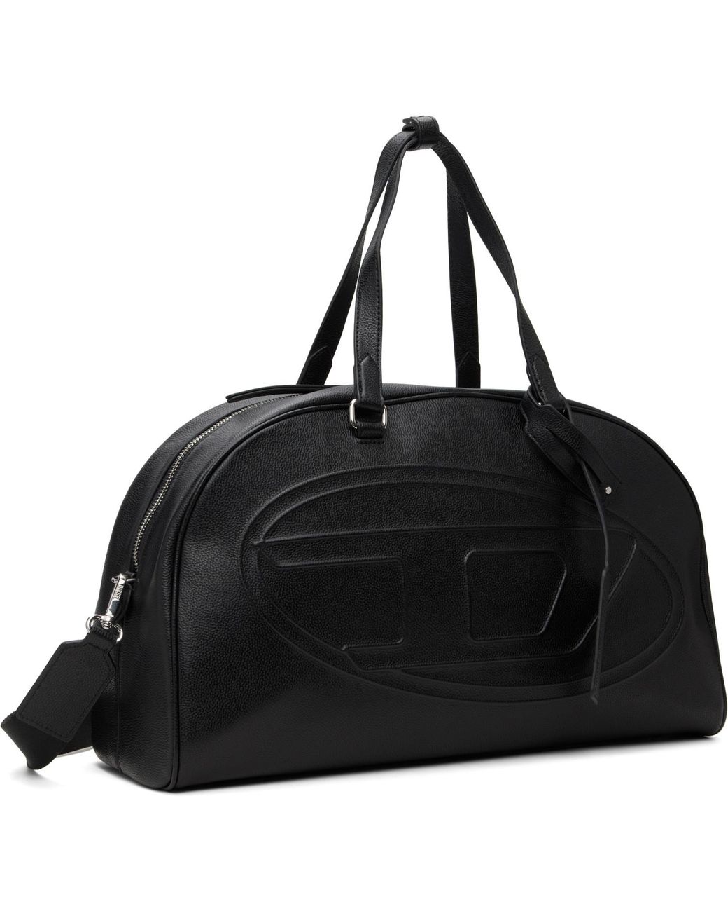 DIESEL Black 1Dr Dome Oval D Logo Leather Travel Bag for men
