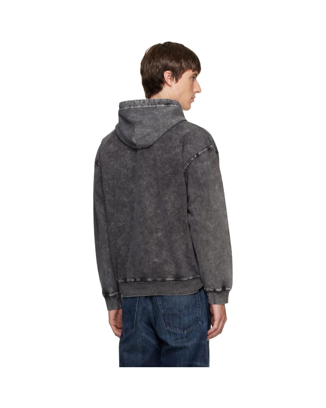 DIESEL Gray Treated Denim-Effect Hoodie for men