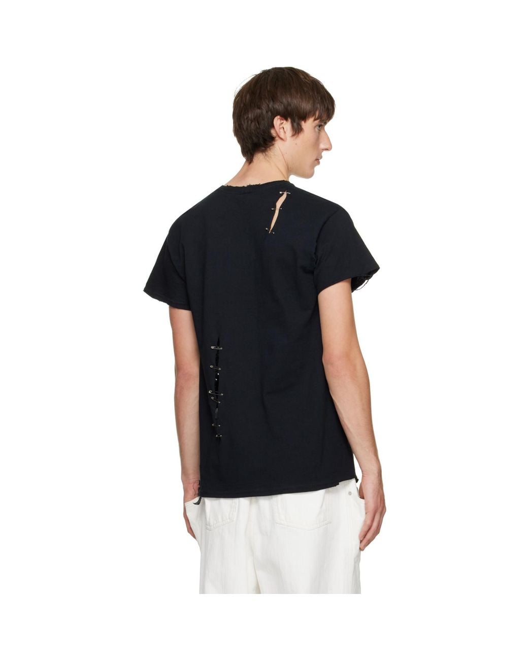 HYACYN Black Distressed Safety Pin T-Shirt for men