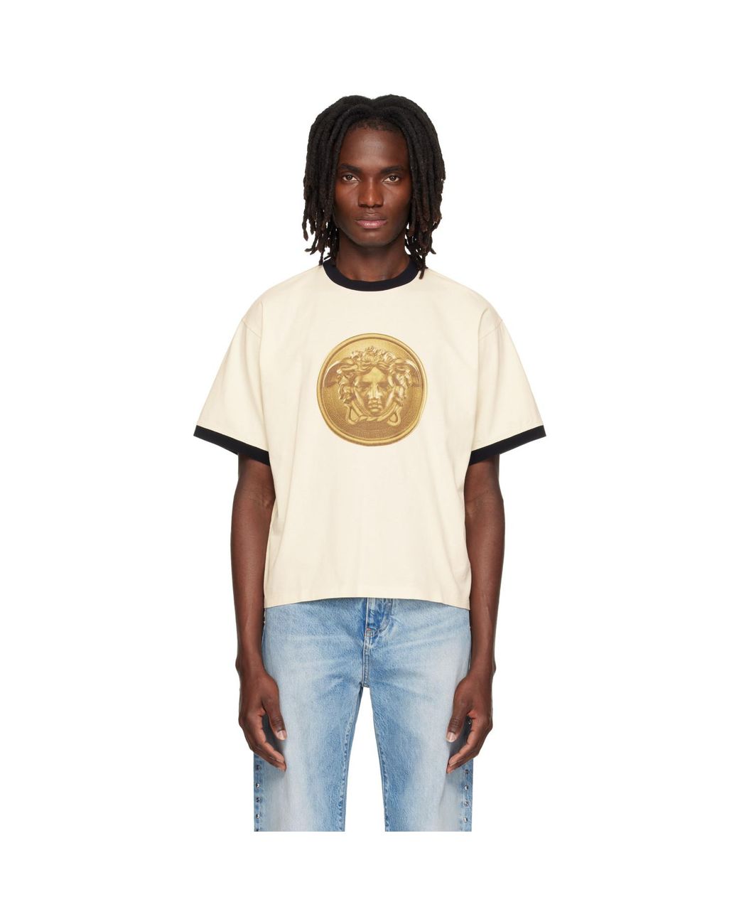 Versace White Printed Cotton-Jersey Regular T-Shirt for men
