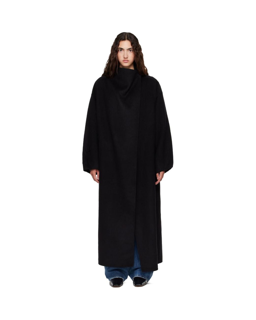 Frankie Shop Black Leroy Funnel Neck Wool Coat