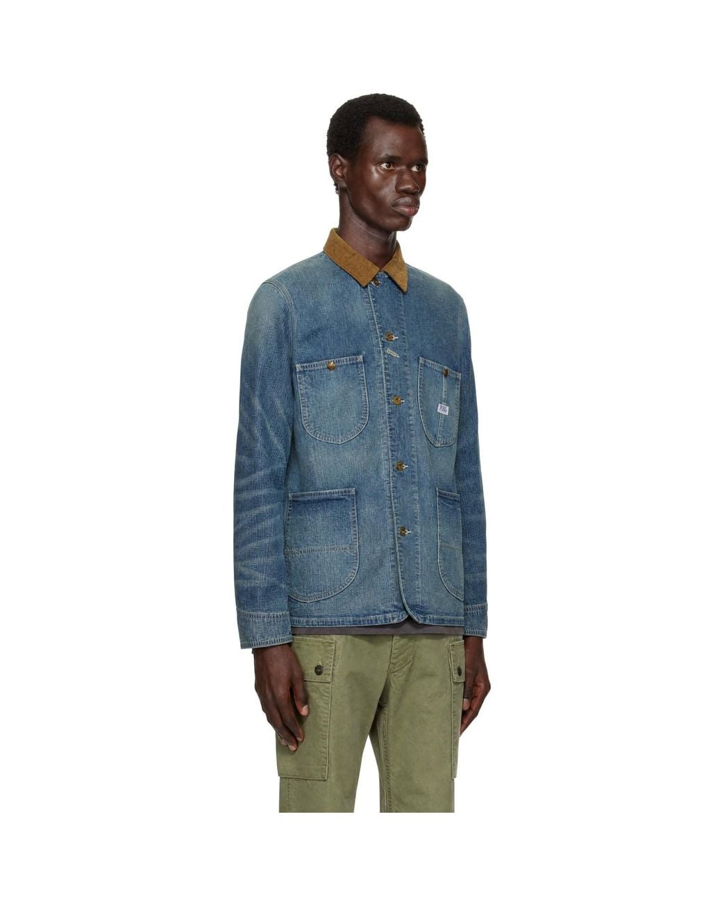 RRL Blue Corduroy-Collar Denim Jacket for men
