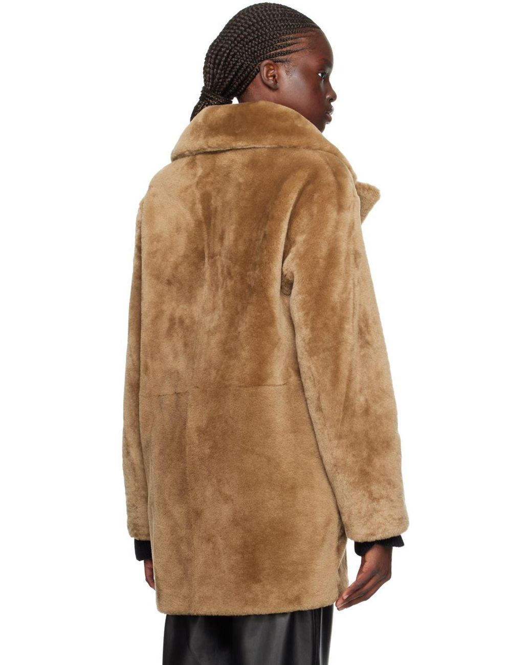 Meteo by Yves Salomon Brown Notched Lapel Shearling Coat | Lyst