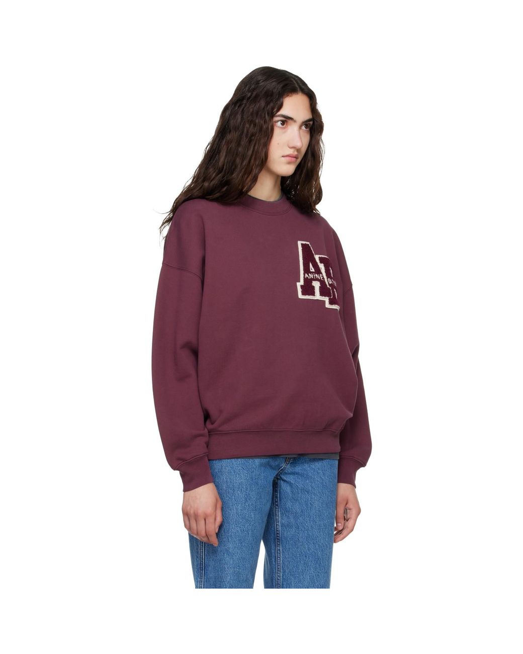 Anine Bing Red Miles Oversized Letterman Sweatshirt