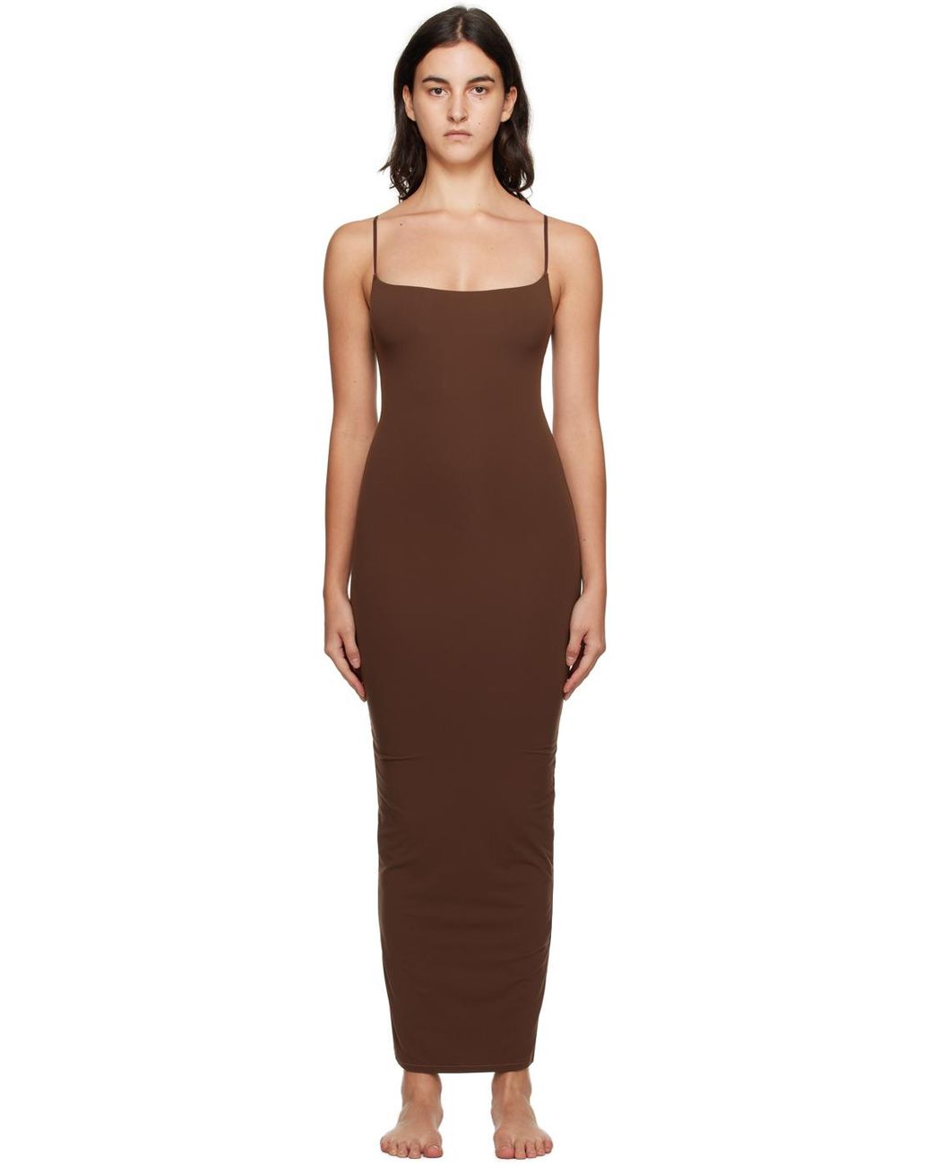 Skims Brown Fits Everybody Long Slip Maxi Dress in Black | Lyst