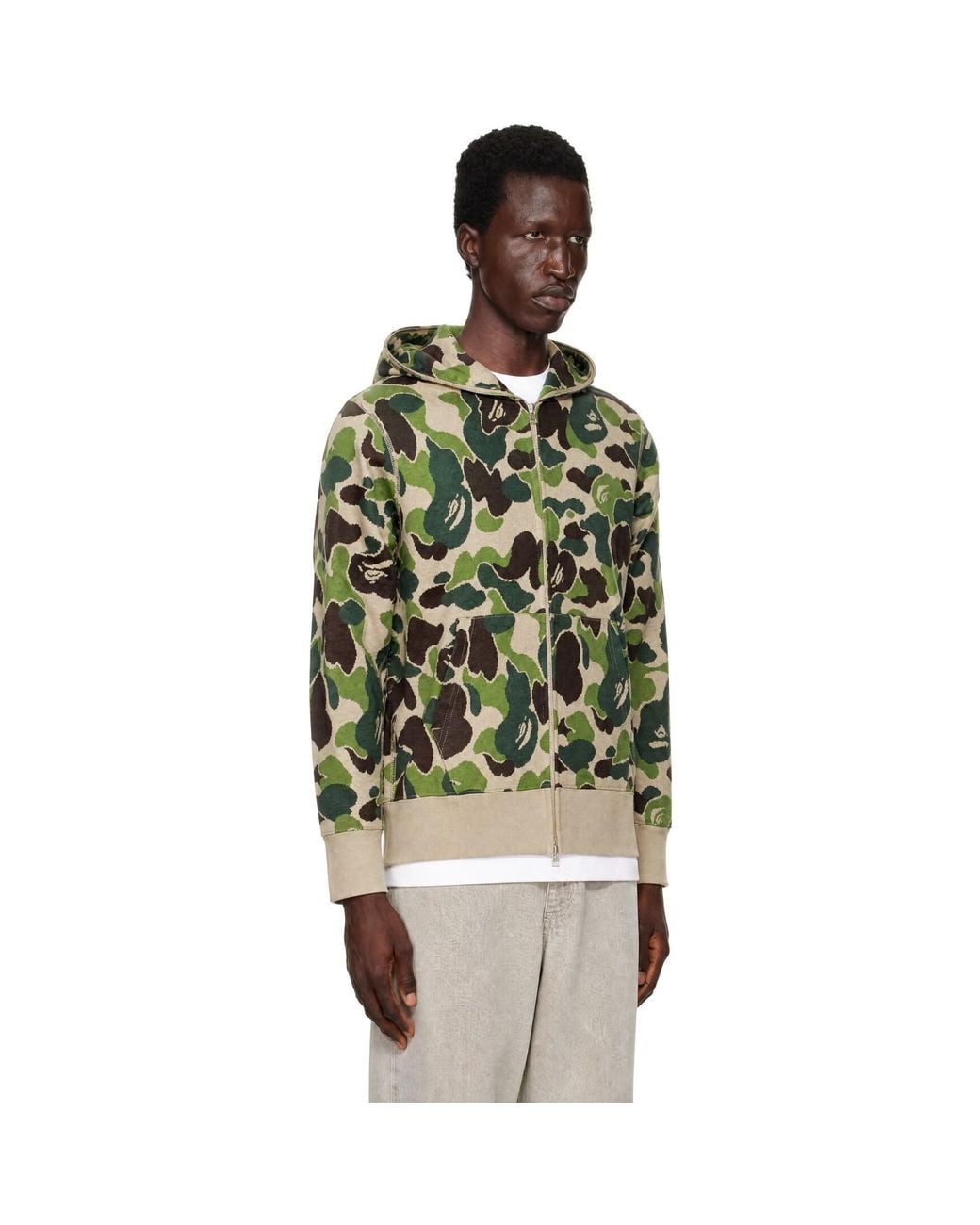 A Bathing Ape Green Khaki Abc Camo Jacquard Full Zip Hoodie for men