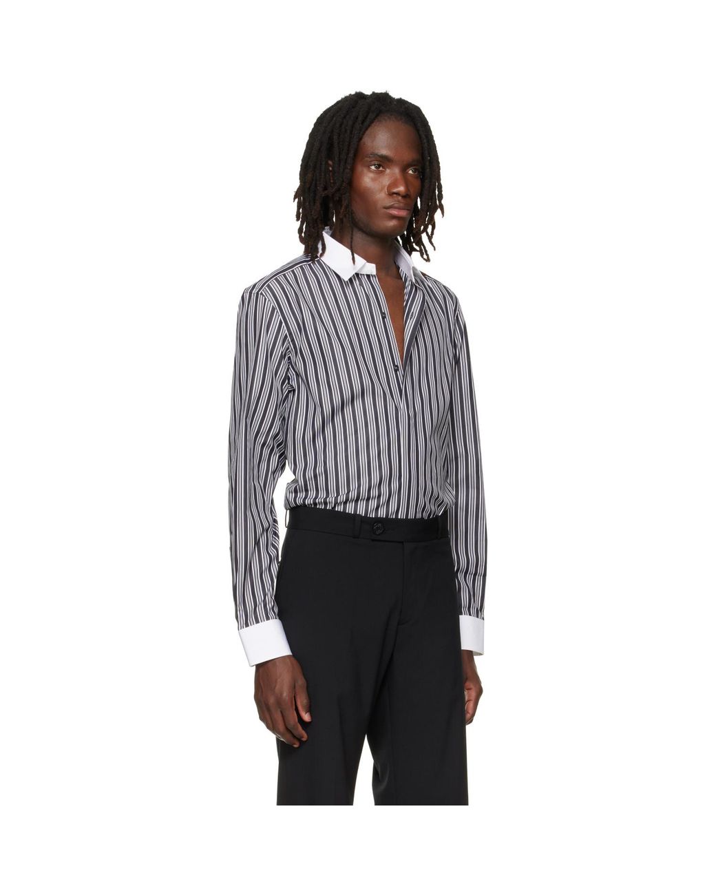 Tom Ford Gray Poplin Stripe Classic Fit Shirt for men