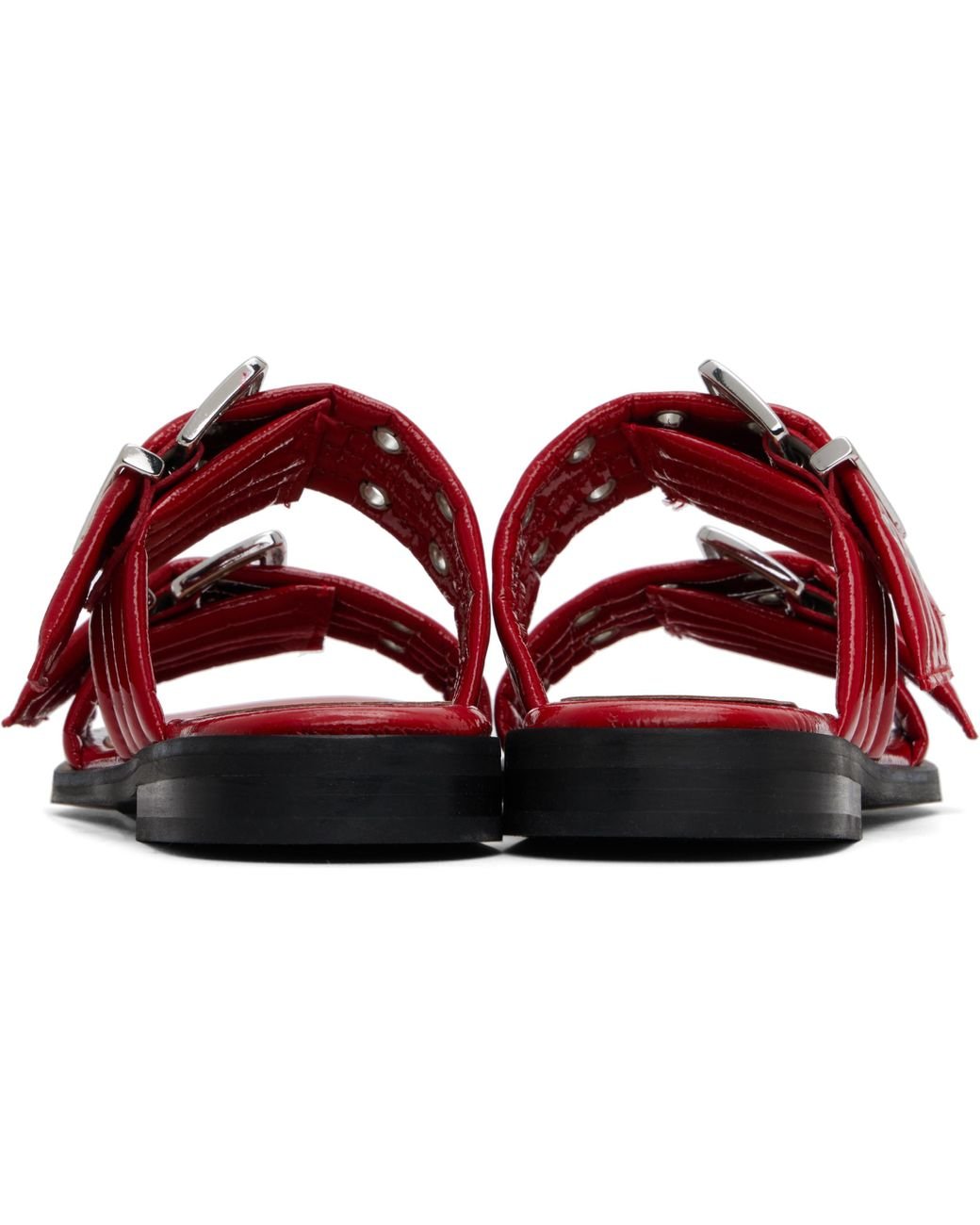 Ganni レッド Feminine Buckle ツーストラップ サンダル